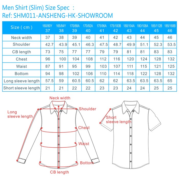 Men's dress shirt conversion chart